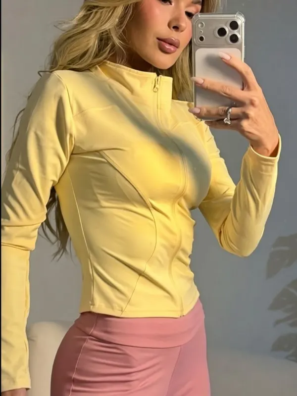 Jaqueta ziper amarela legging rosa — VC Collection